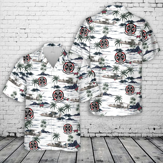 US Navy E-2C Hawkeye VAW-124 Bear Aces, AJ600 / 164483. CVW-8, USS Theodore Roosevelt CVN-71 - 2007 Hawaiian Shirt
