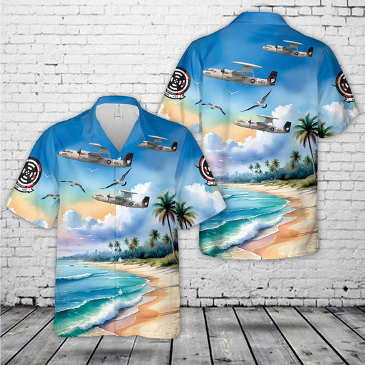 US Navy E-2C Hawkeye VAW-124 Bear Aces, AJ600 / 165300. CVW-8, USS Theodore Roosevelt CVN-71 - 2008 Hawaiian Shirt