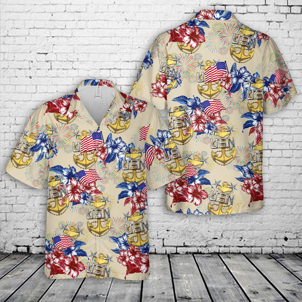 US Navy E-9 Master Chief Petty Officers Anchor, 4th Of July Hawaiian Shirt