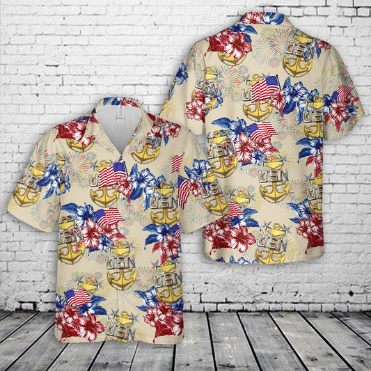 US Navy E-9 Master Chief Petty Officers Anchor, 4th Of July Hawaiian Shirt