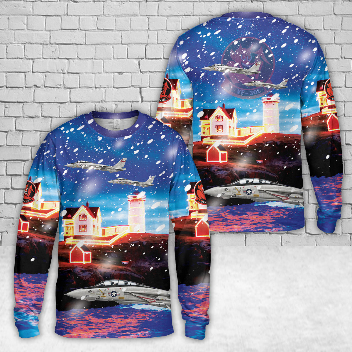 US Navy F-14A Tomcat VF-301 Devil's Disciples, ND101 / 158990. CVWR-30, NAS Miramar, CA  Christmas AOP Long Sleeve Shirt