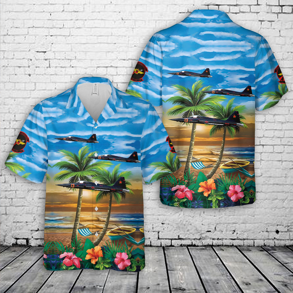 US Navy F-5N Tiger II VFC-13 Fighting Saints, AF13 / 761578 "Batmobile" TSW, NAS Fallon, Nevada - F-5 Sundown 2022 Hawaiian Shirt