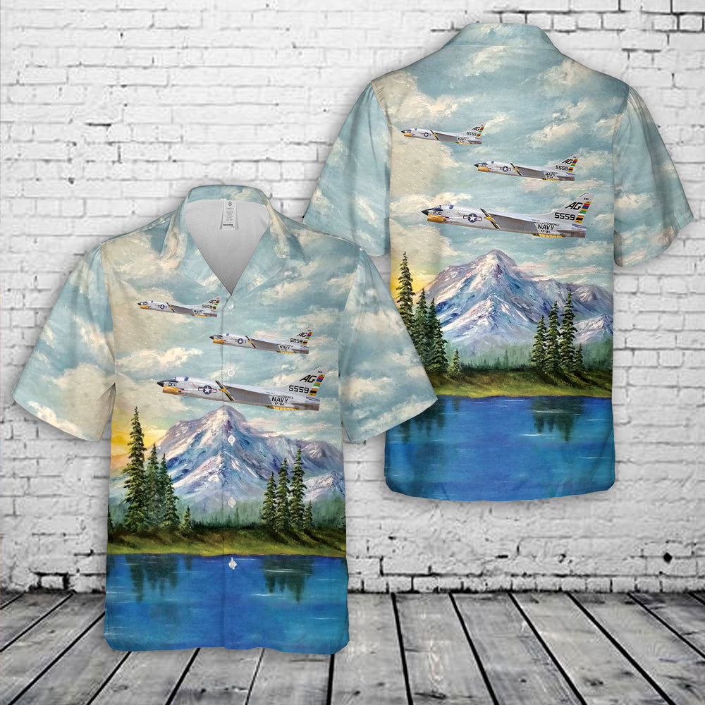 US Navy F-8C (F8U-2) Crusader VF-84 Jolly Rogers, AG200 / 145559. CVG-7, USS Independence CVA-62, 1962 Hawaiian Shirt