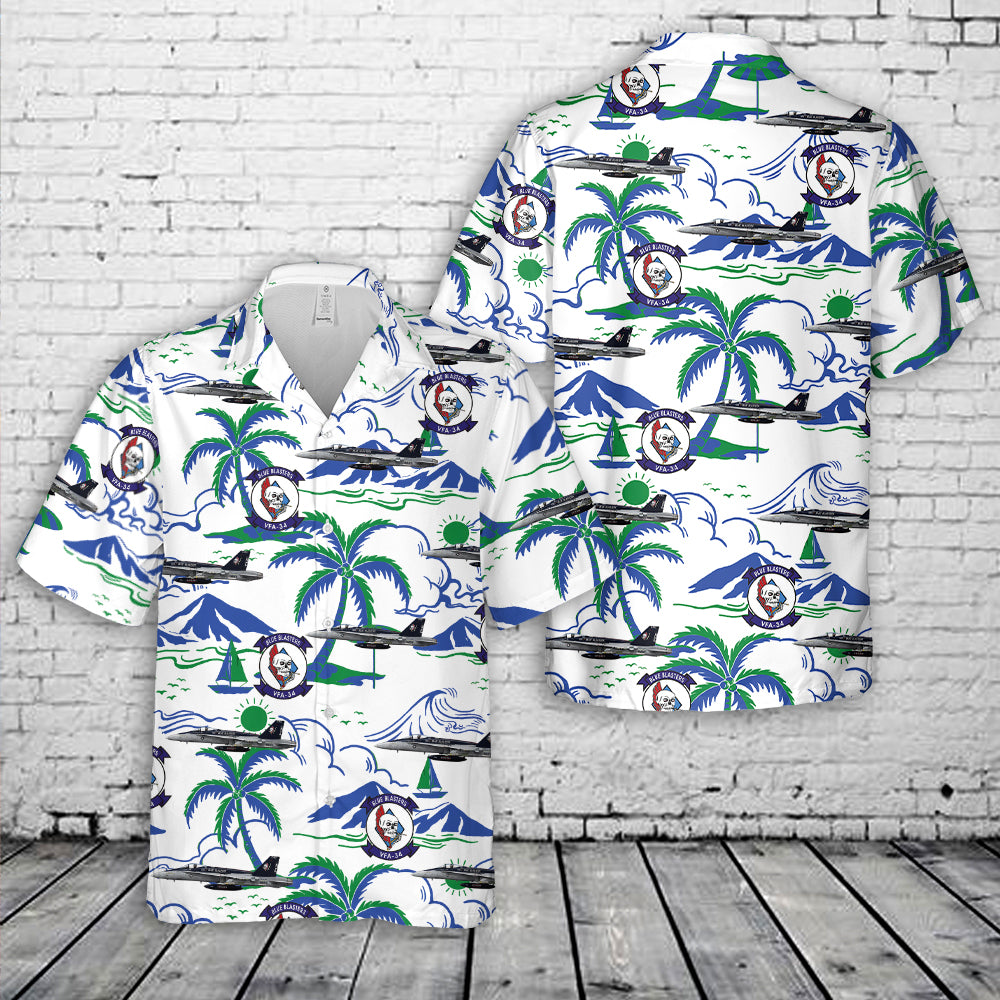 US Navy F/A-18C Hornet VFA-34 Blue Blasters, NE400 / 165403. CVW-2, USS Carl Vinson CVN-70 - 2017 Hawaiian Shirt