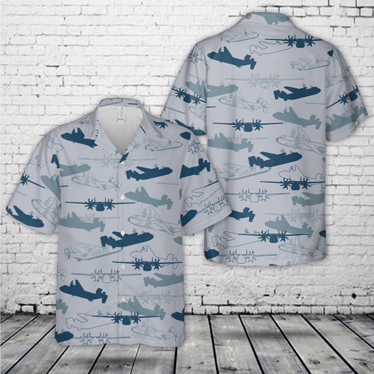 US Navy Grumman C2A Greyhound Aircraft Silhouettes Hawaiian Shirt