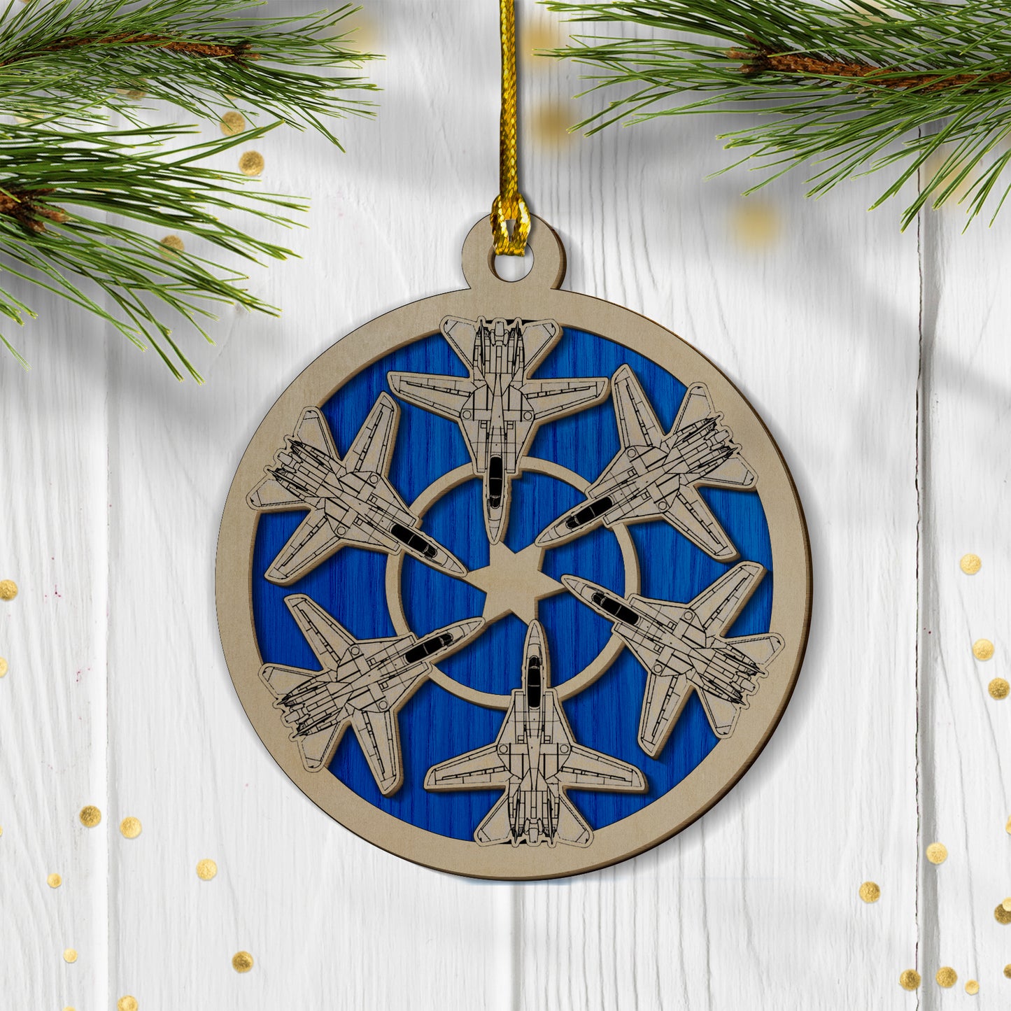 US Navy Grumman F-14 Tomcat Christmas 2-layered Wood Ornament