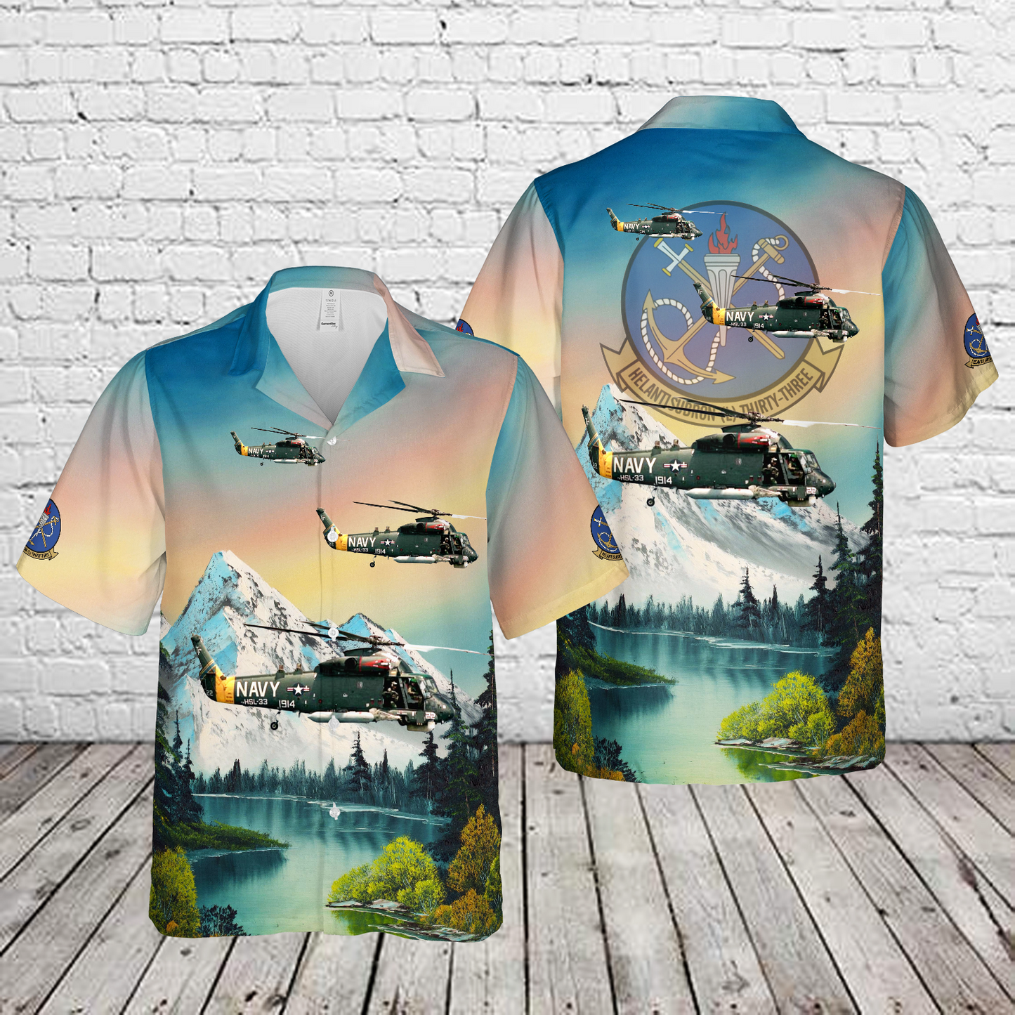 US Navy Helicopter Anti-Submarine Squadron (Light) HSL - 33 ‘Seasnakes’ SH-2F Sea Sprite Hawaiian Shirt