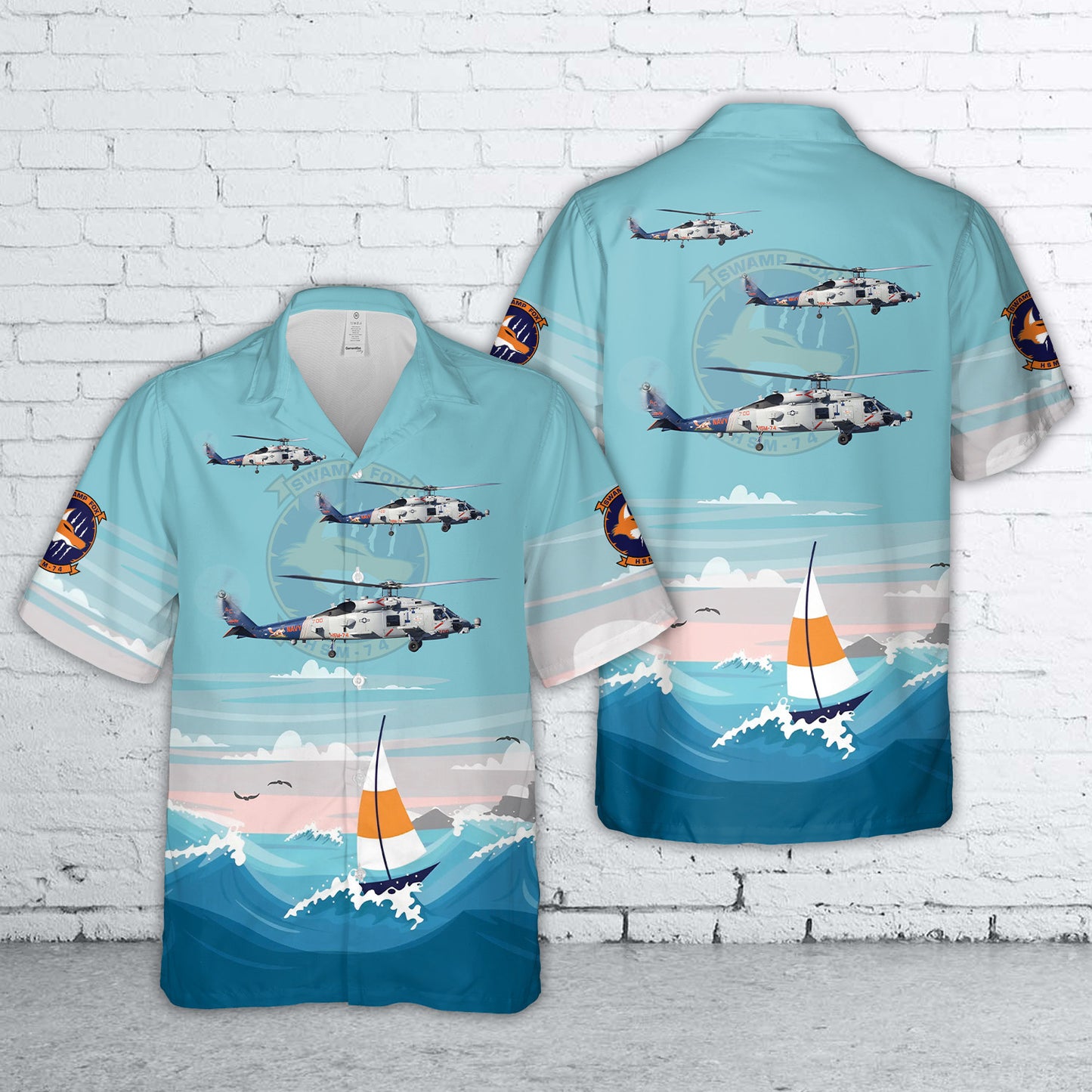 US Navy Helicopter Maritime Strike Seven Four (HSM-74),  "Swamp Foxes" Sikorsky MH-60R Seahawk 168090 Hawaiian Shirt