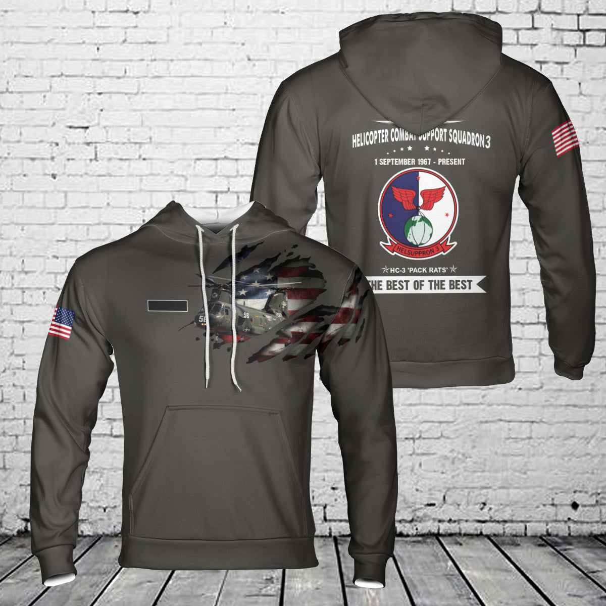 Custom US Navy Helicopter combat squadron 3 Pack Rats 3D Hoodie NLSI0910PL01
