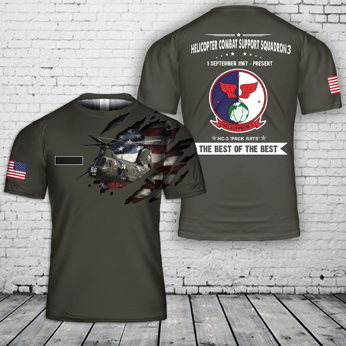 Custom US Navy Helicopter combat squadron 3 Pack Rats 3D T-Shirt