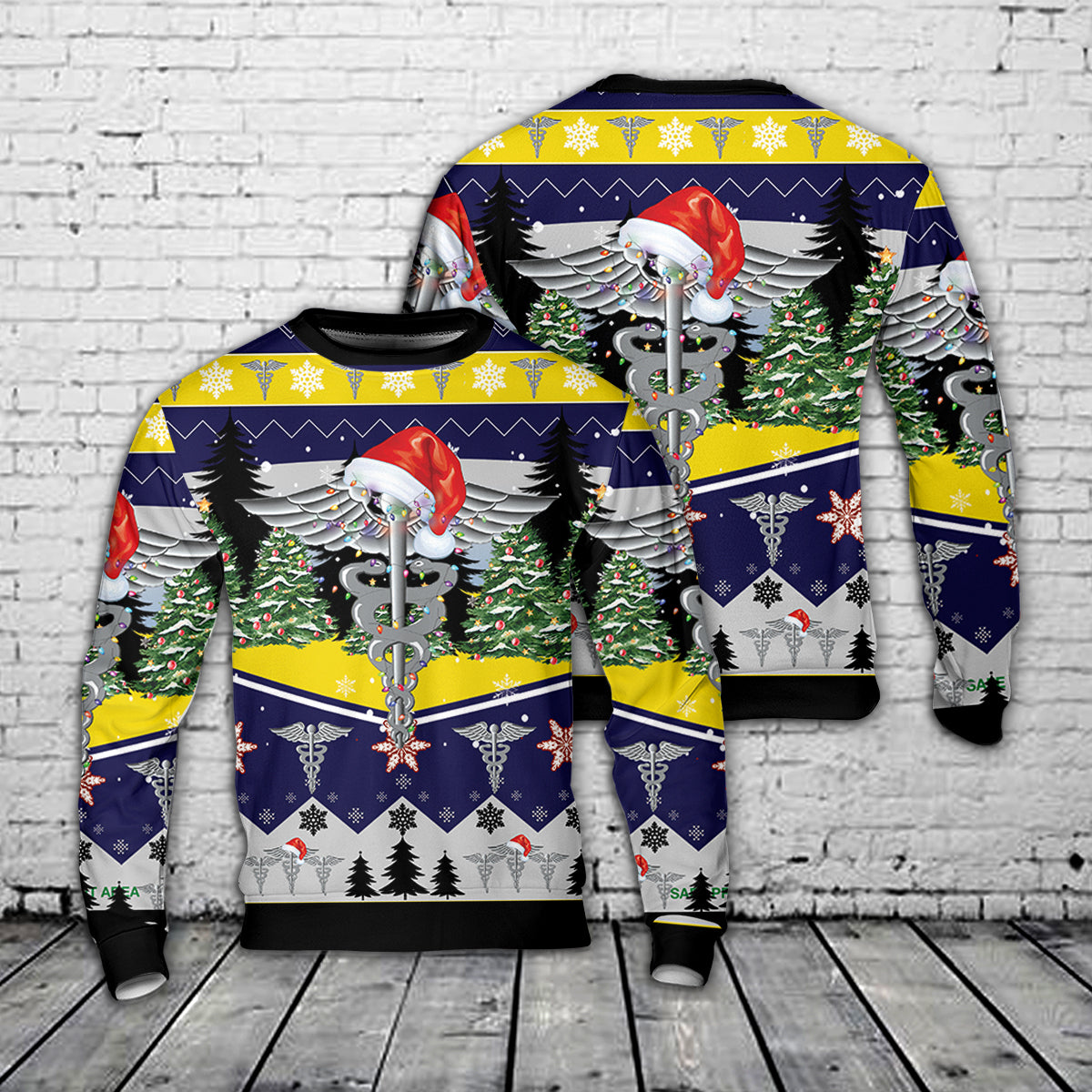 US Navy Hospital corpsman HM). A caduceus Christmas AOP Sweater