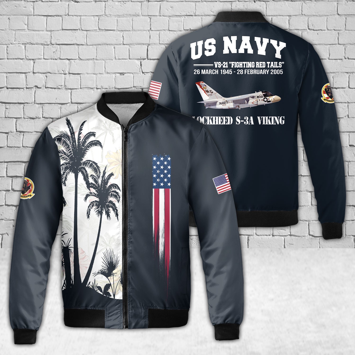 US Navy Lockheed S-3A Viking VS-21 Fighting Red Tails AOP Fleece Bombe ...