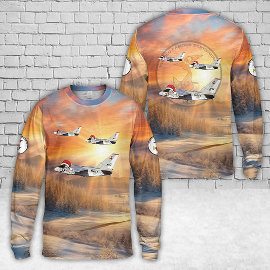 US Navy Lockheed S-3 Viking of VS-33 Christmas AOP Long Sleeve Shirt