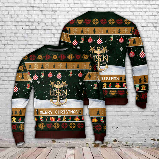 US Navy Master Chief Anchor Christmas AOP Sweater