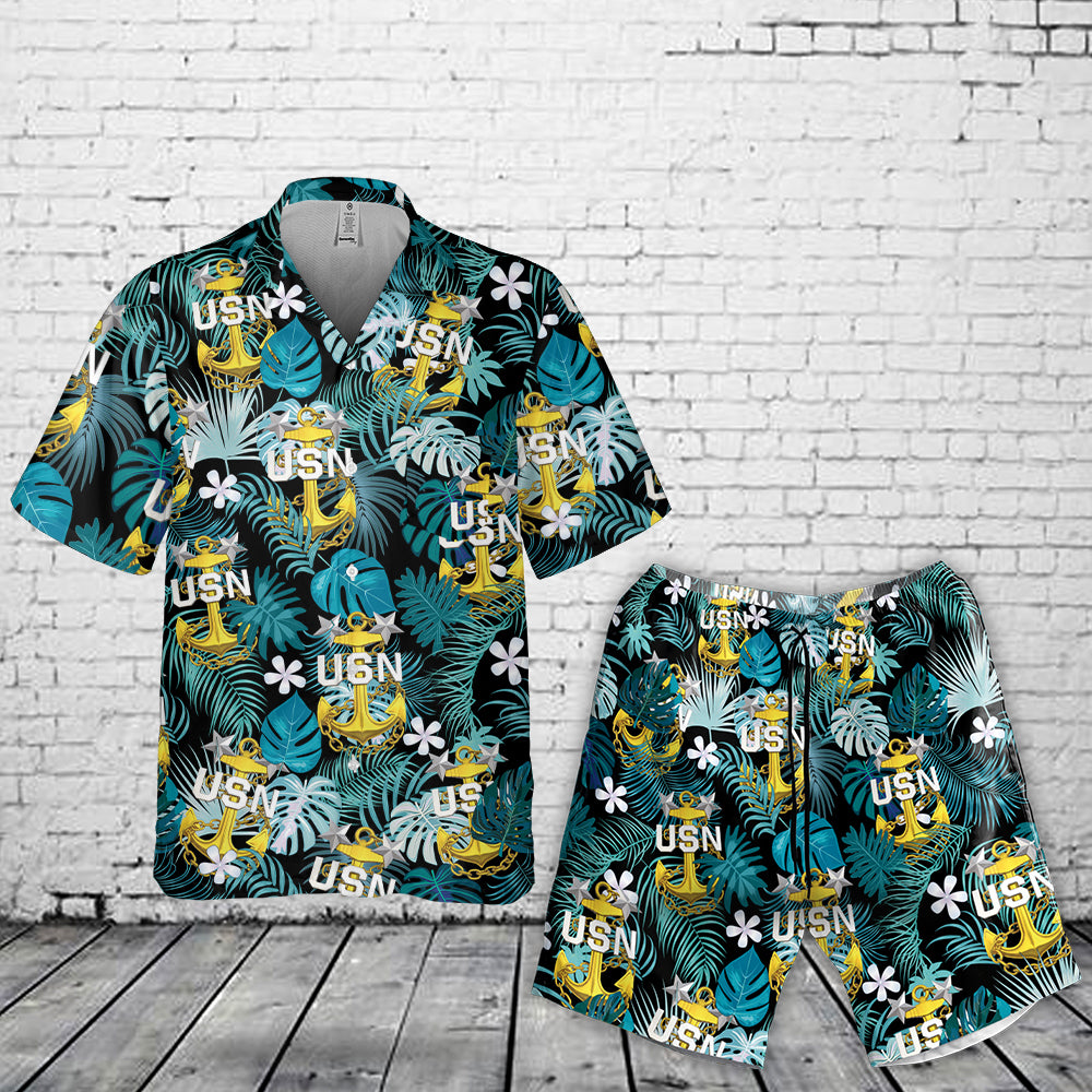 US Navy Master Chief Anchor Combo Pocket Hawaiian Shirt & Shorts