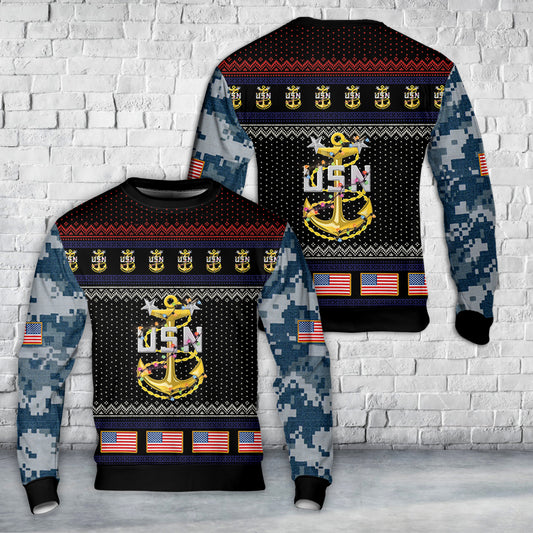 US Navy Master Chief Petty Officer (MCPO) AOP Christmas Sweater