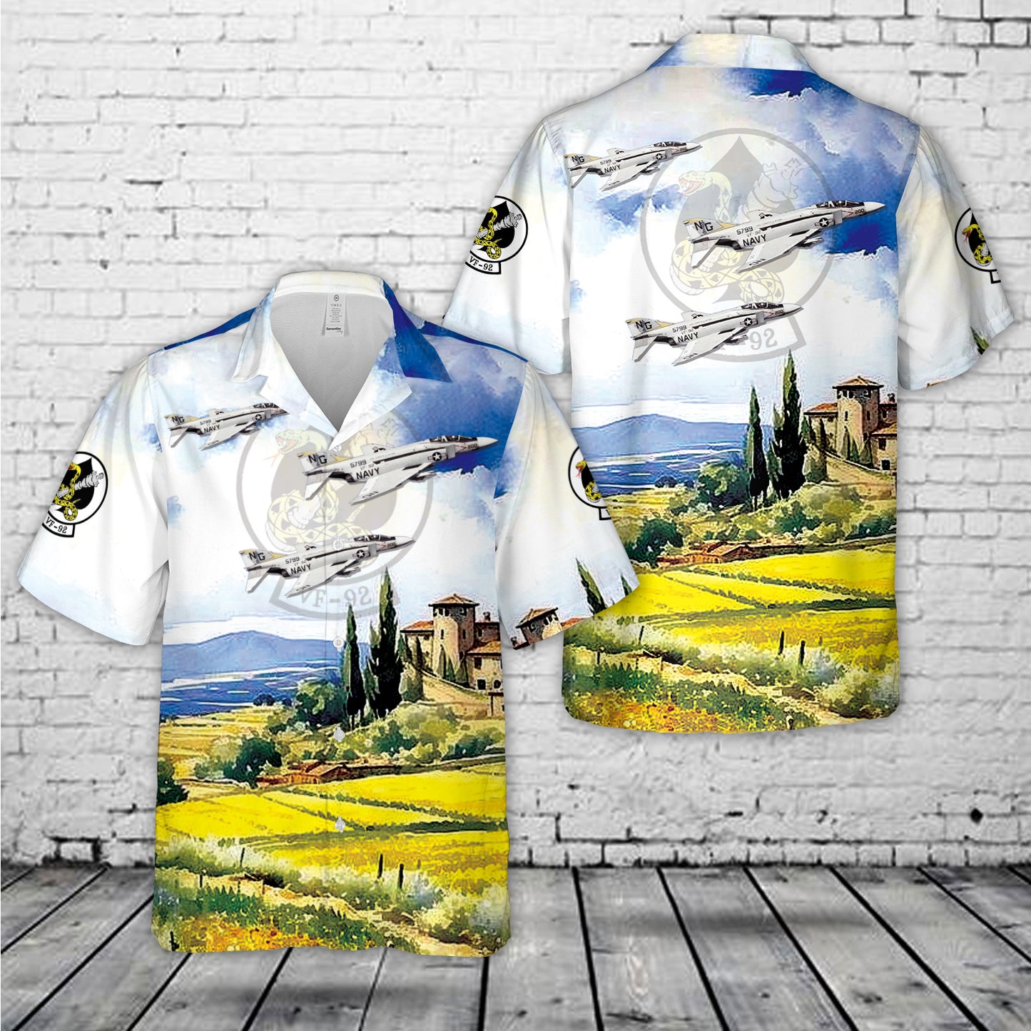 US Navy McDonnell F-4J-35-MC Phantom II (BuNo 155799) from Fighter Squadron 92 (VF-92) "Silver Kings" Hawaiian Shirt