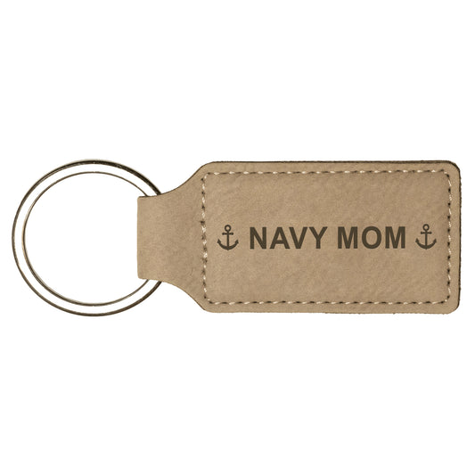 US Navy Mom Rectangle Leatherette Keychain (Made in US)