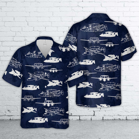US Navy Northrop Grumman E2D Hawkeye Silhouettes Hawaiian Shirt