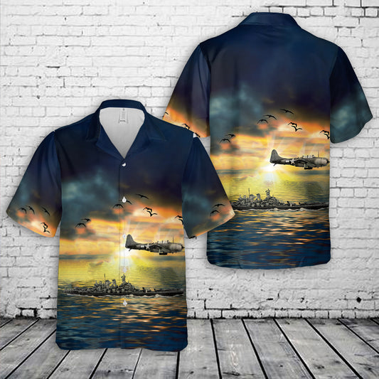 US Navy SBD-5 scout plane flying patrol over USS Washington and USS Lexington Hawaiian Shirt