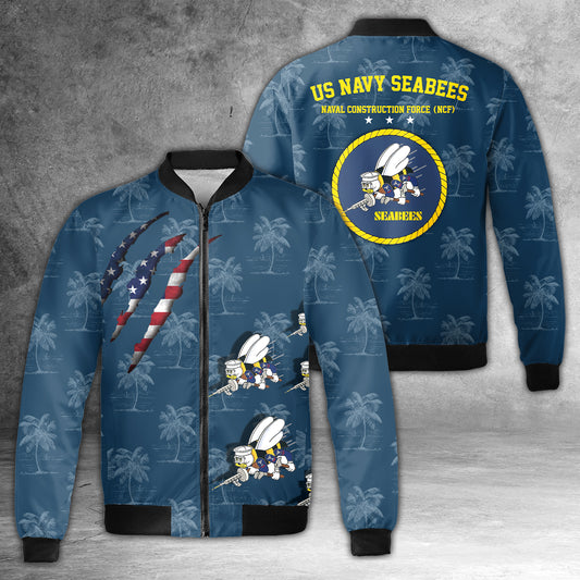 US Navy SEABEES Naval Construction Force (NCF) AOP Fleece Bomber Jacket