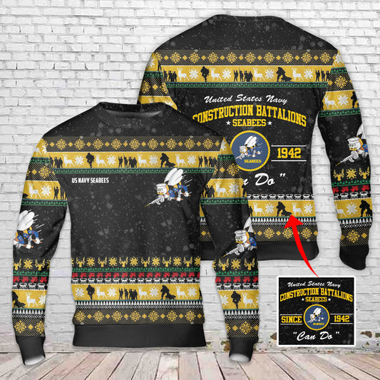 US Navy SEABEES Naval Construction Force (NCF) Christmas AOP Sweater