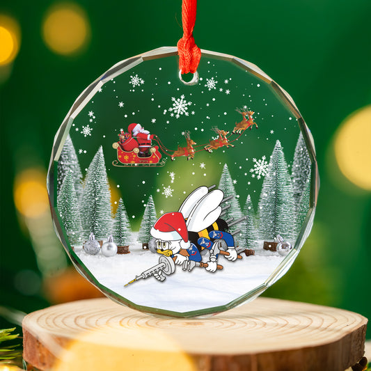 US Navy SEABEES Naval Construction Force (NCF) Christmas Glass Ornament