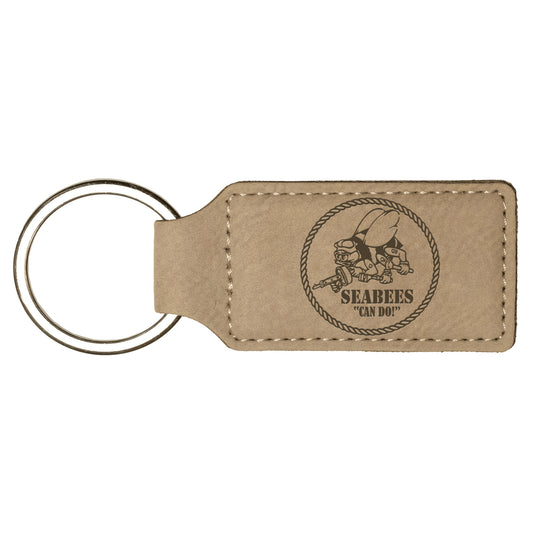 US Navy SEABEES Naval Construction Force (NCF) Rectangle Leatherette Keychain (Made in US)
