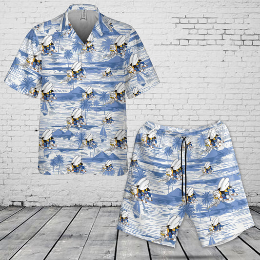 US Navy SEABEES Naval Construction Force (NCF) Combo Pocket Hawaiian Shirt & Shorts