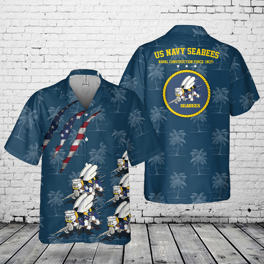 US Navy SEABEES Naval Construction Force (NCF) Pocket Hawaiian Shirt