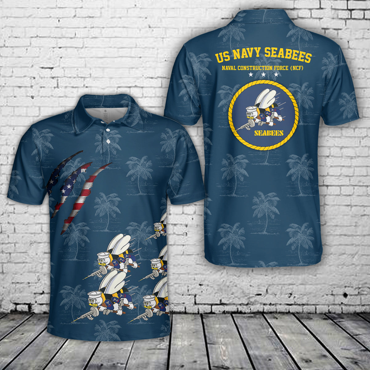 US Navy SEABEES Naval Construction Force (NCF) Polo Shirt