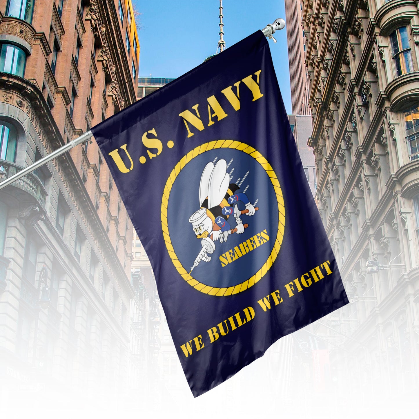 US Navy SEABEES Naval Construction Force (NCF) Vertical House Flag