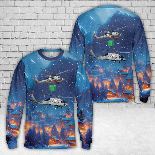 US Navy SH-60 Seahawk Christmas AOP Long Sleeve Shirt