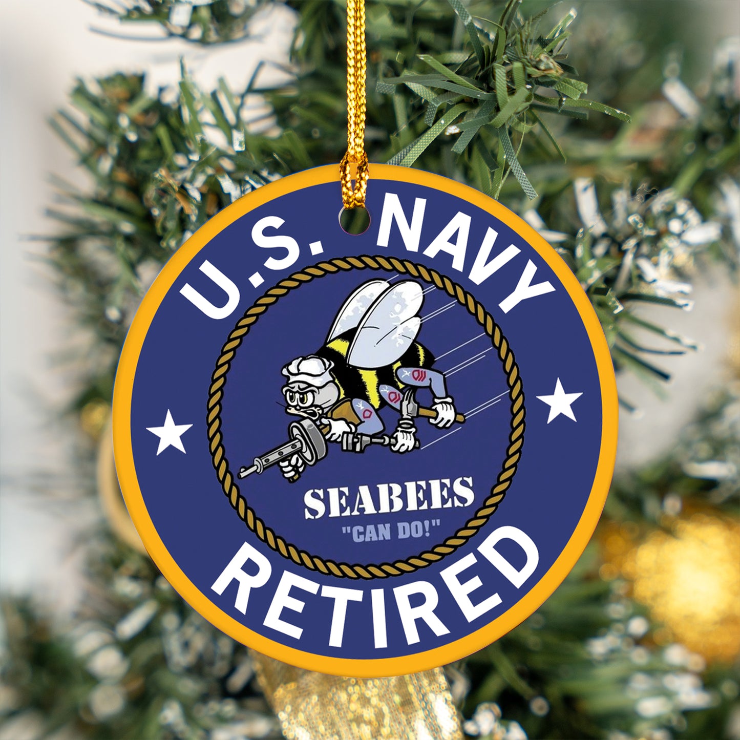 US Navy SeaBee Retired Veteran Ceramic Ornament