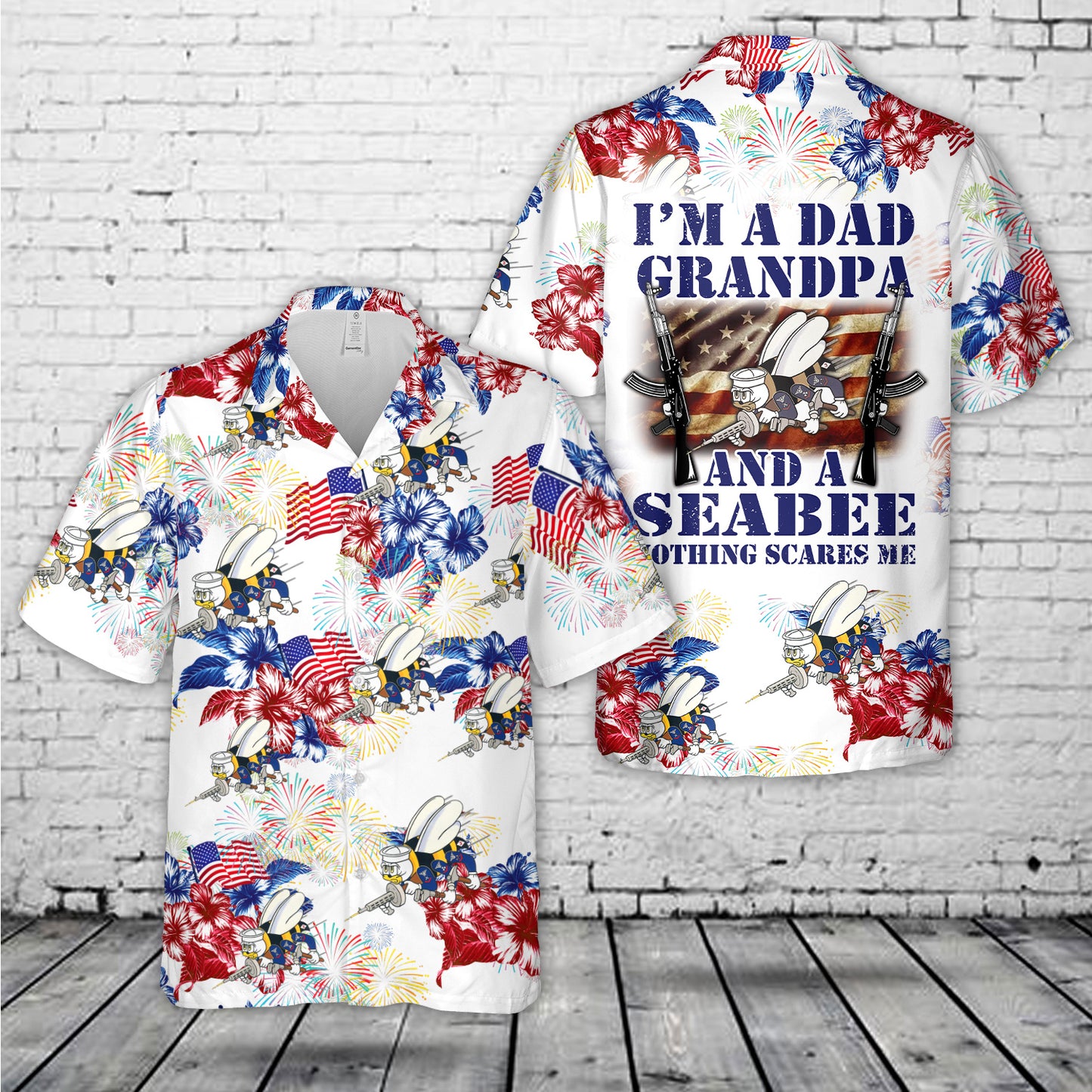 US Navy Seabee I Am A Dad Grandpa And Nothing Scares Me Hawaiian Shirt
