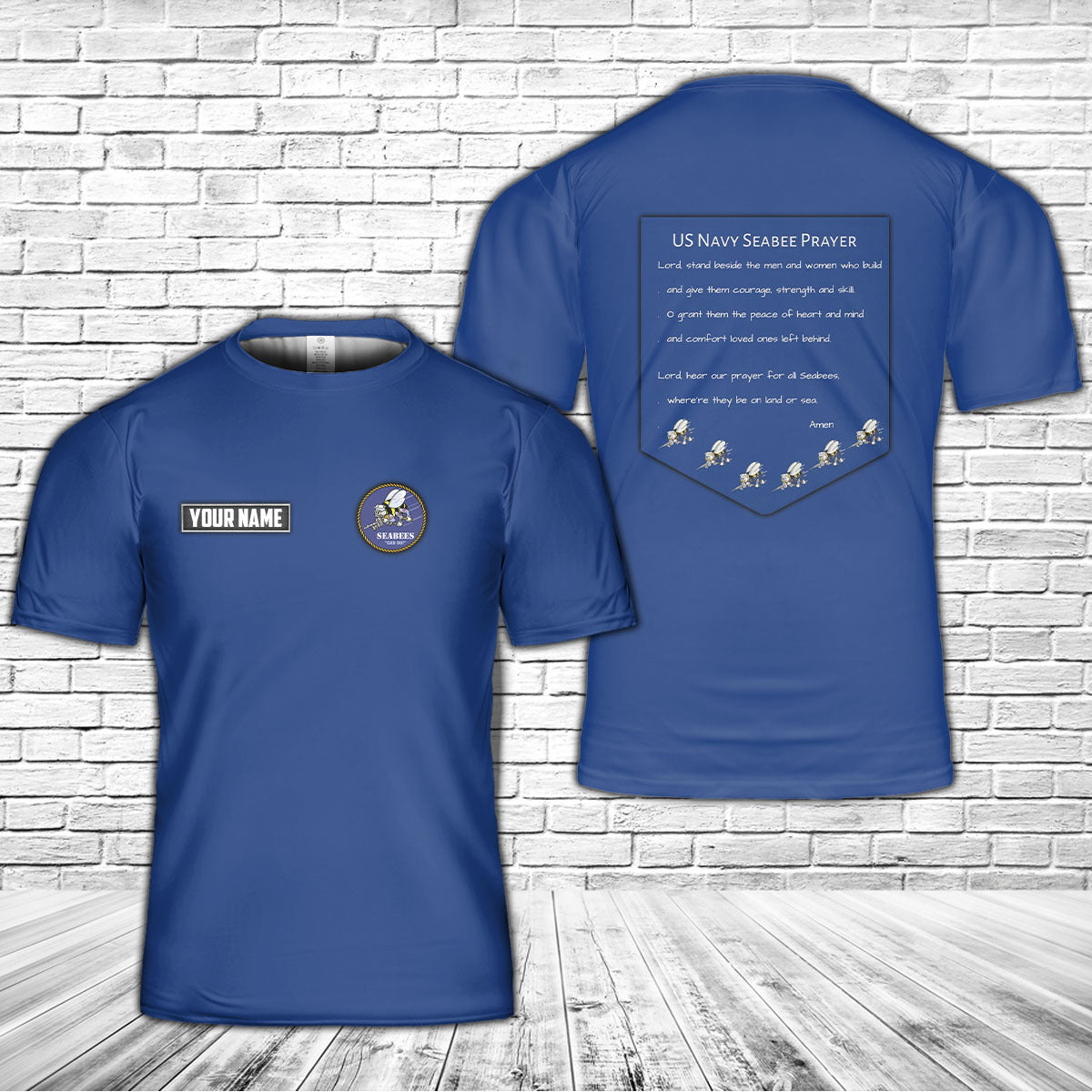 Custom Name US Navy Seabee Prayer 3D T-Shirt