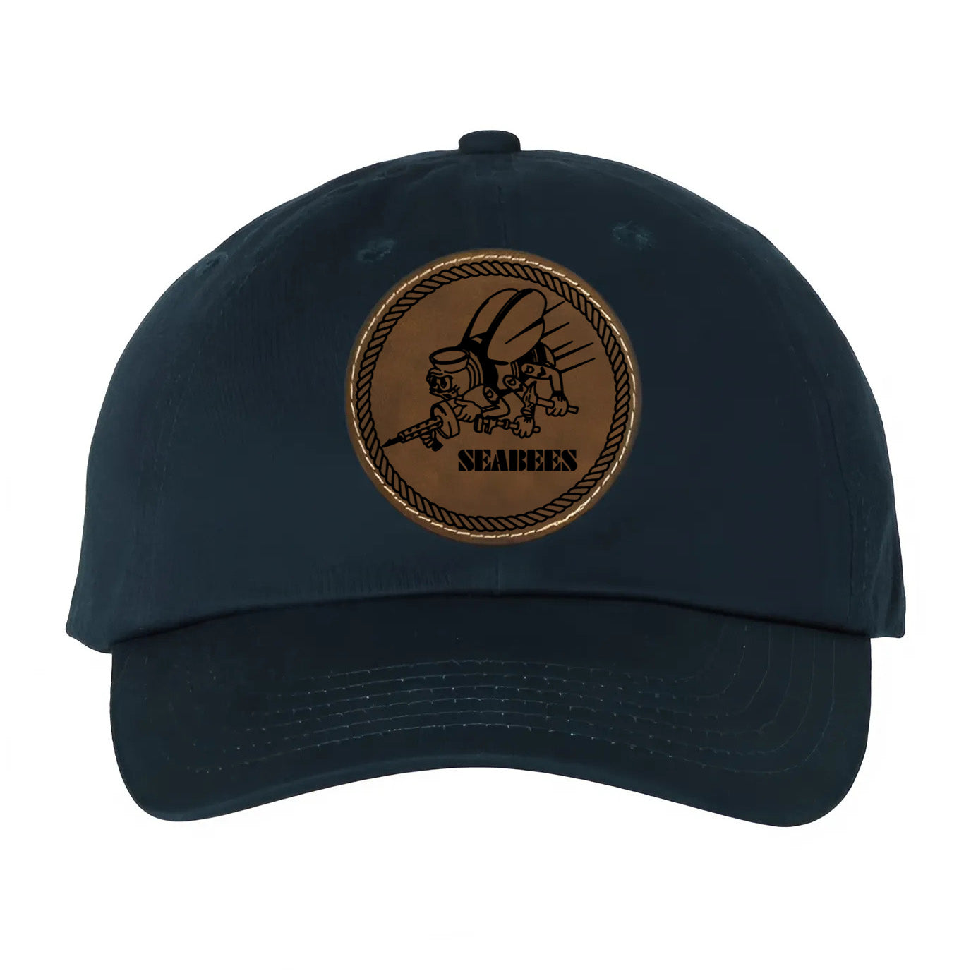 US Navy Seabees Leather Patch Bio-Washed Classic Dad Hat VC300A (Made in US)