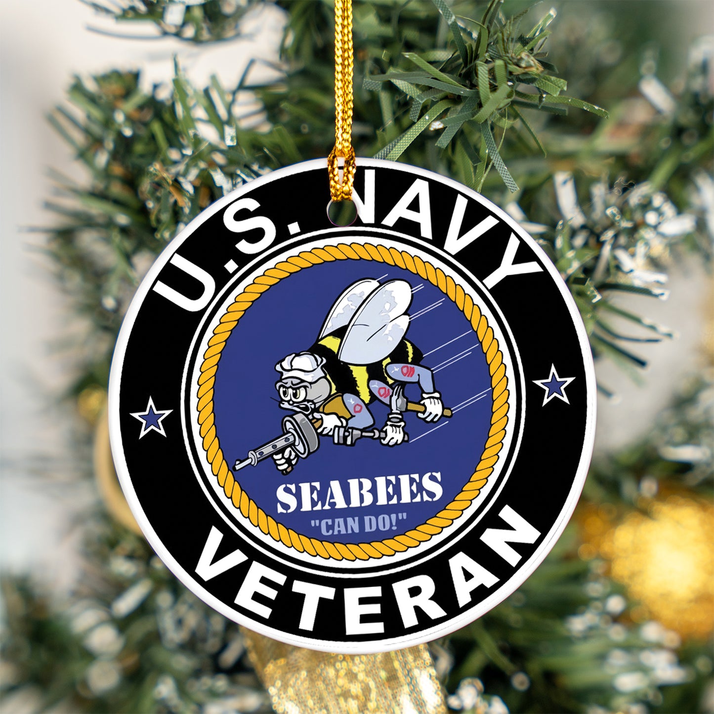 US Navy Seabees Veteran Ceramic Ornament