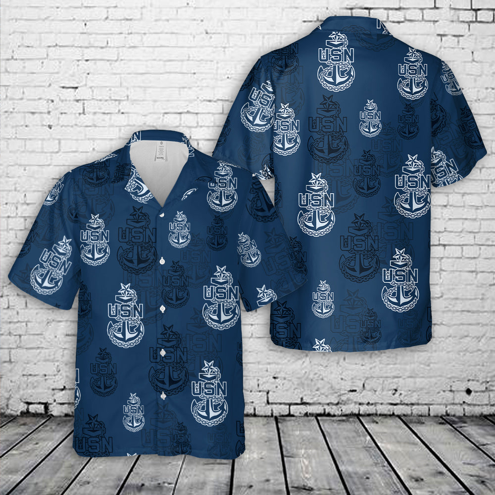 US Navy Senior Chief Emblem Silhouette Hawaiian Shirt