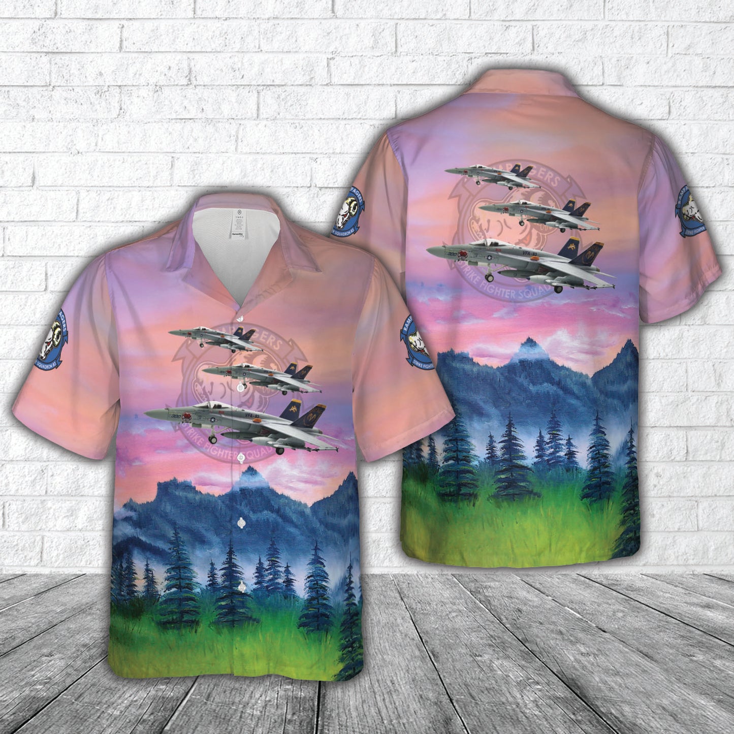 US Navy Strike Fighter Squadron 83 (VFA-83) Rampagers, McDonnell Douglass F A-18C (F-18) Hornet Hawaiian Shirt