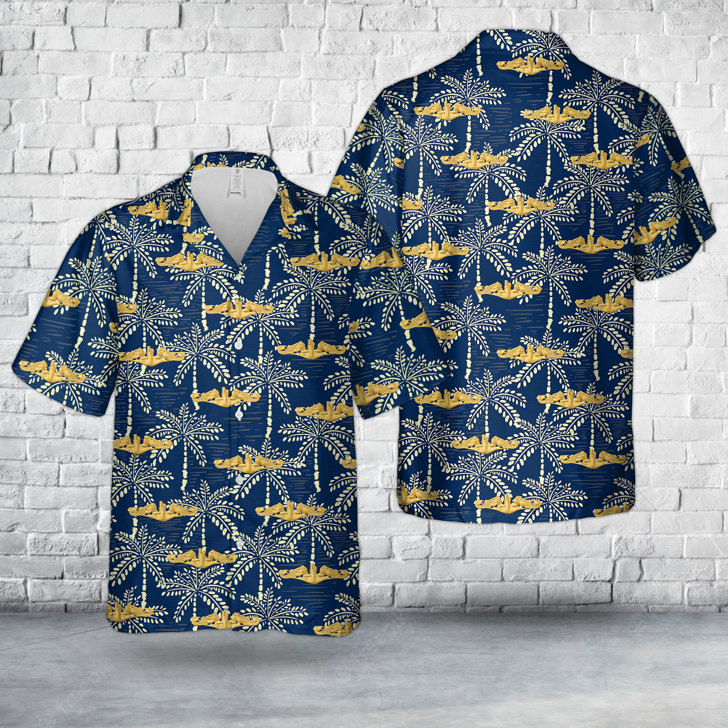 US Navy Submarine Warfare Insignia (Gold Dolphins) Hawaiian Shirt