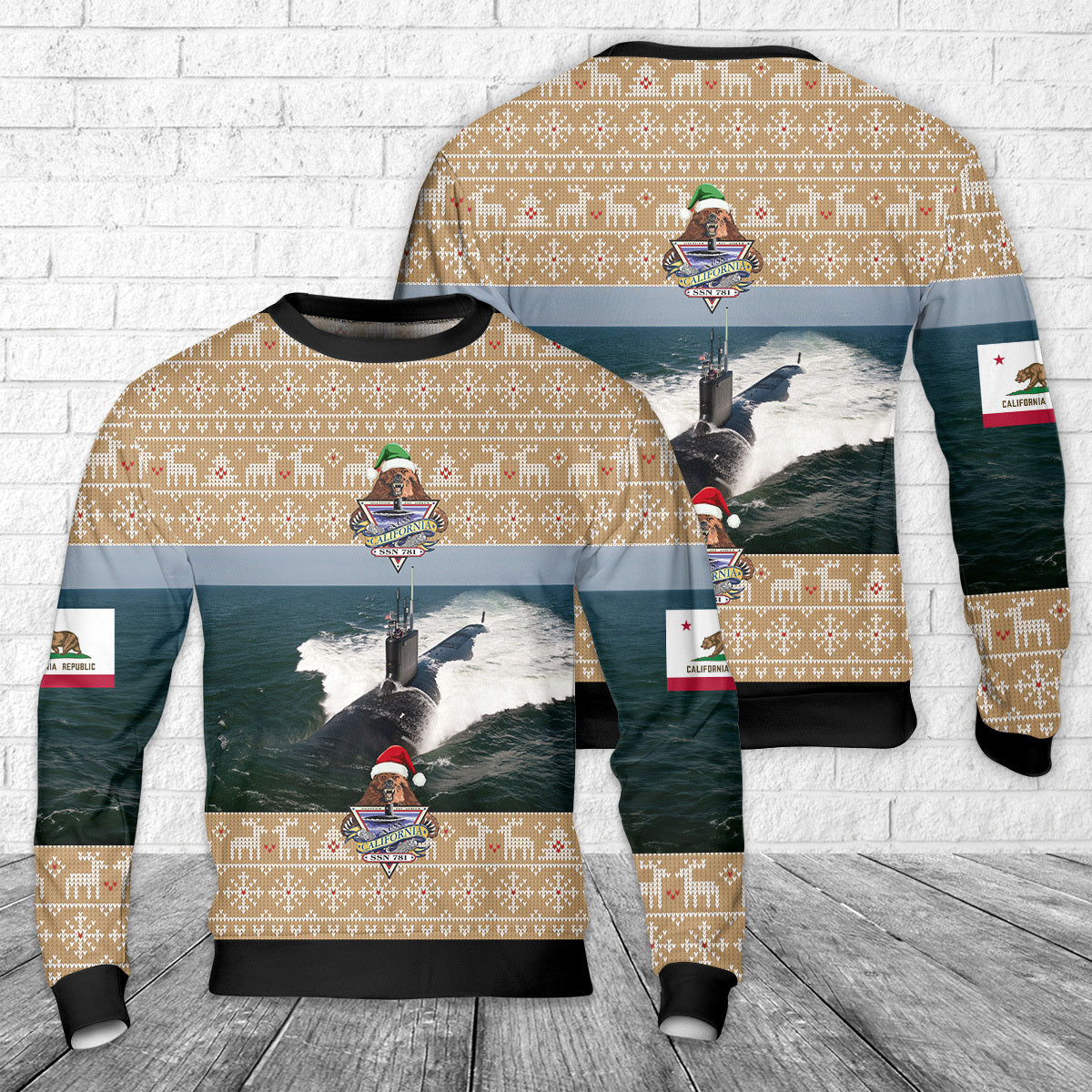 US Navy USS California (SSN-781) AOP Ugly Christmas Sweater
