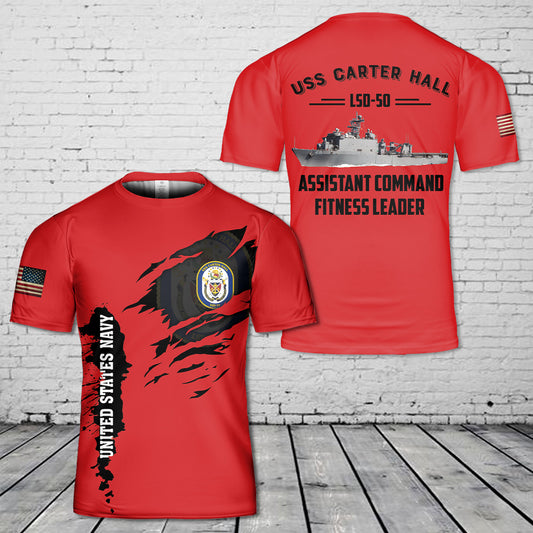 US Navy USS Carter Hall LSD-50 Assistant Command Fitness Leader Red T-Shirt 3D