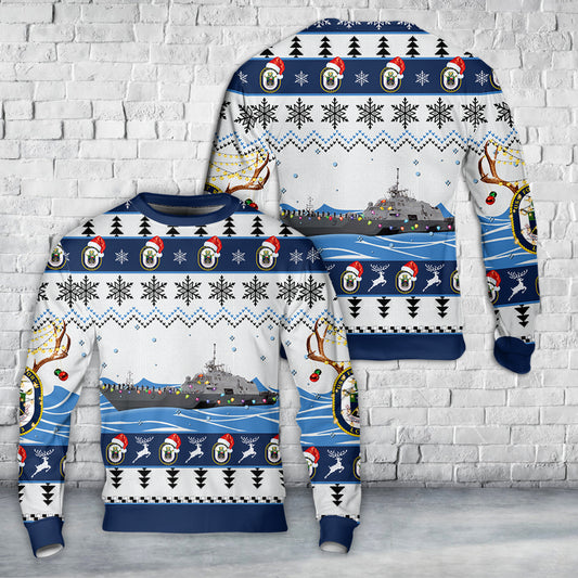 US Navy USS Fort Worth (LCS-3) Christmas AOP Sweater