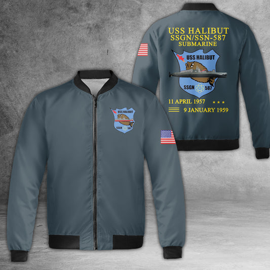 US Navy USS Halibut SSGN/SSN-587 Submarine AOP Fleece Bomber Jacket