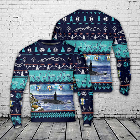 US Navy USS Maryland (SSBN-738) Ohio-class Ballistic Missile Submarine Christmas AOP Sweater