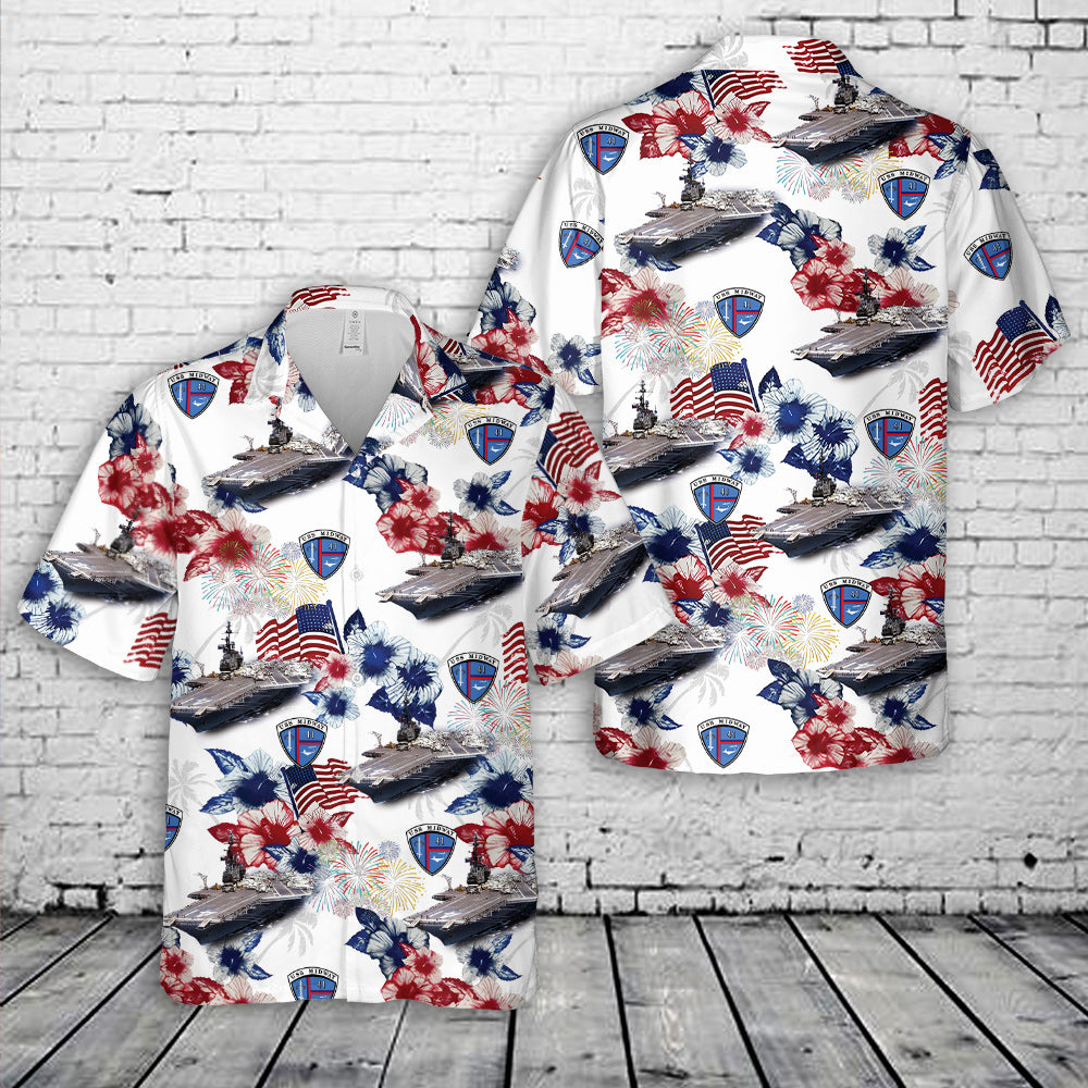 US Navy USS Midway (CV-41), 4th Of July Hawaiian Shirt