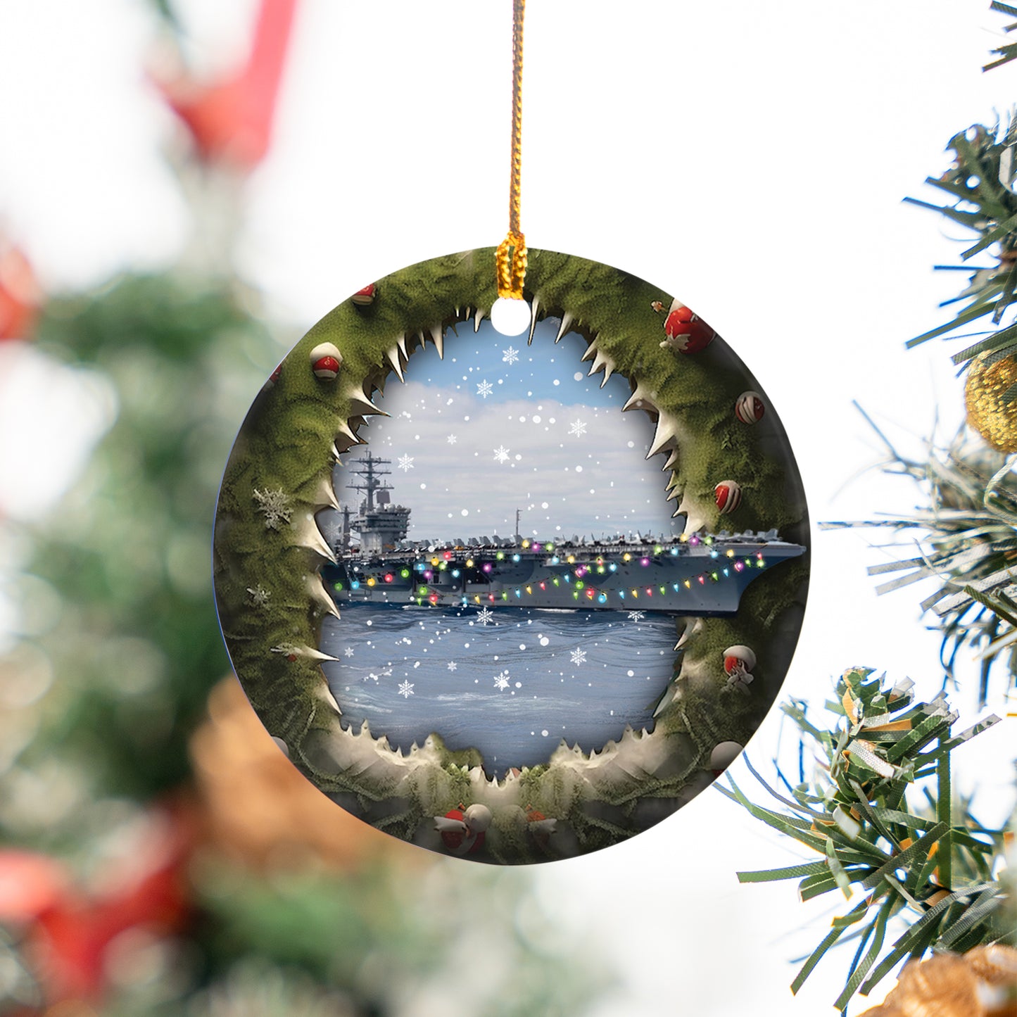 US Navy USS Nimitz (CVN-68) Christmas Ceramic Ornament