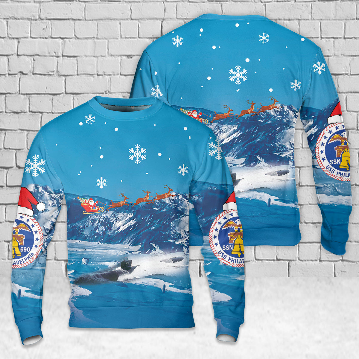 US Navy USS Philadelphia (SSN-690) Attack Submarine Christmas AOP Sweater
