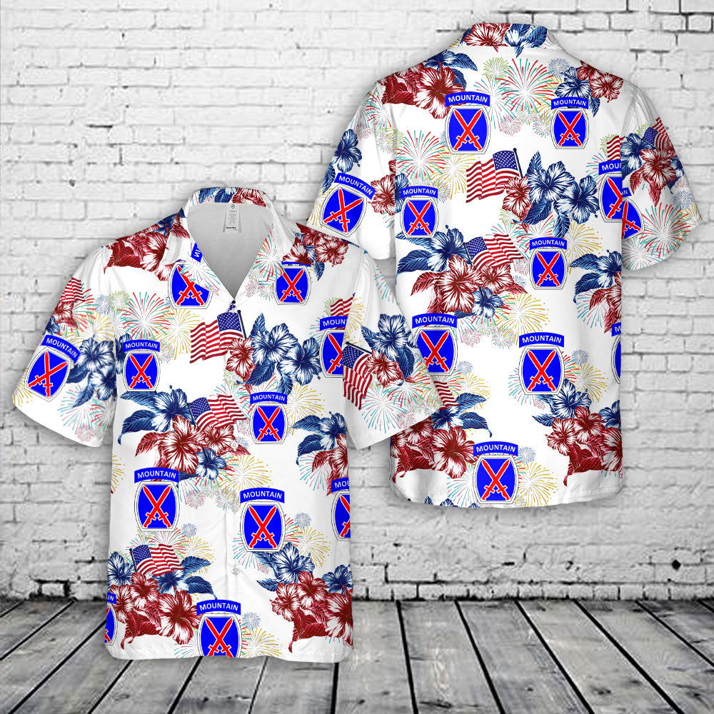 US Army 10th Mountain Division, 4th Of July Hawaiian Shirt